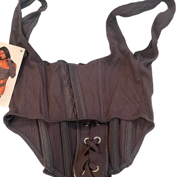 Dream Girl Knit Sleepwear Bustier Thong Shrug Set charcoal size medium - Picture 4 of 9